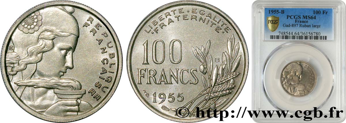 100 francs Cochet 1955 Beaumont-le-Roger F.450/7 fST64 PCGS