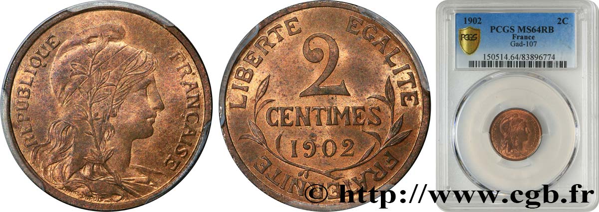 2 centimes Daniel-Dupuis 1902 Paris F.110/7 SPL64 PCGS
