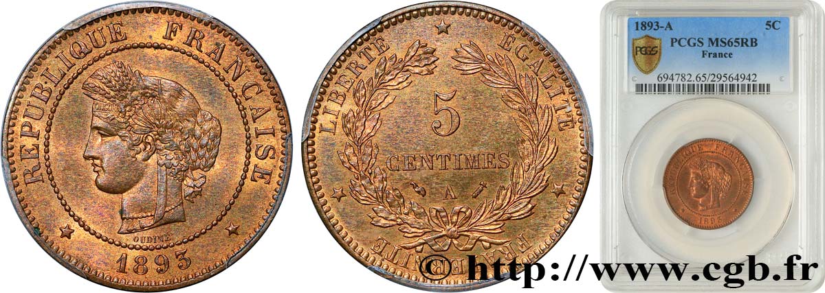 5 centimes Cérès 1893 Paris F.118/35 FDC65 PCGS