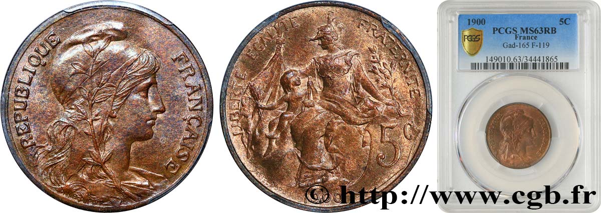 5 centimes Daniel-Dupuis 1900  F.119/9 MS63 PCGS
