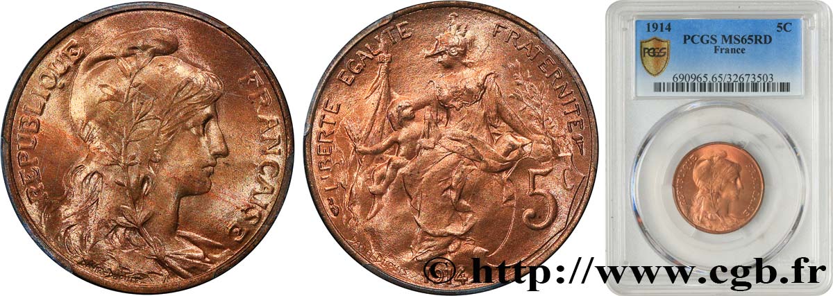 5 centimes Daniel-Dupuis 1914  F.119/26 ST65 PCGS