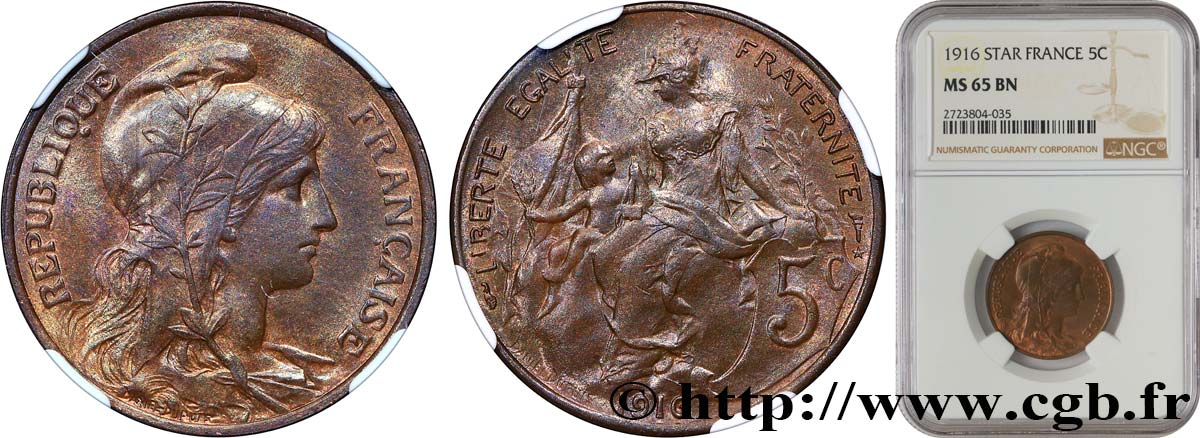 5 centimes Daniel-Dupuis 1916  F.119/29 MS65 NGC