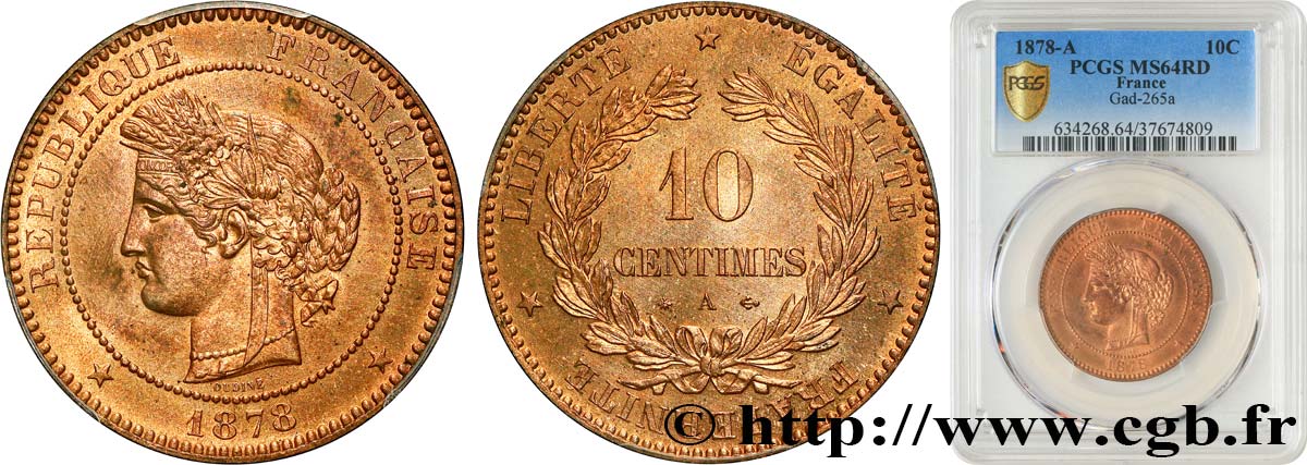 10 centimes Cérès 1878 Paris F.135/20 MS64 PCGS