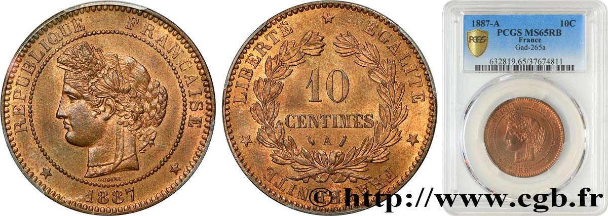 10 centimes Cérès 1887 Paris F.135/31 MS65 PCGS
