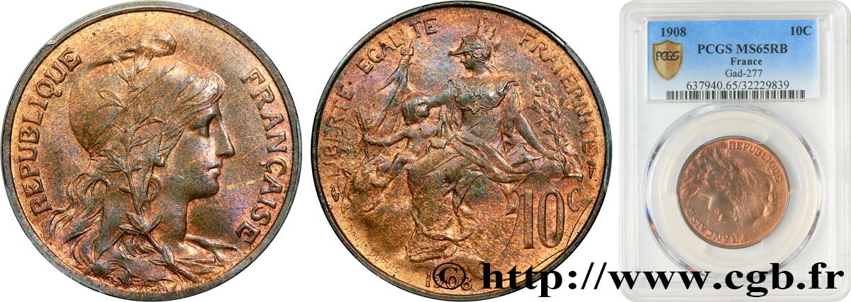 10 centimes Daniel-Dupuis 1908  F.136/17 MS65 PCGS