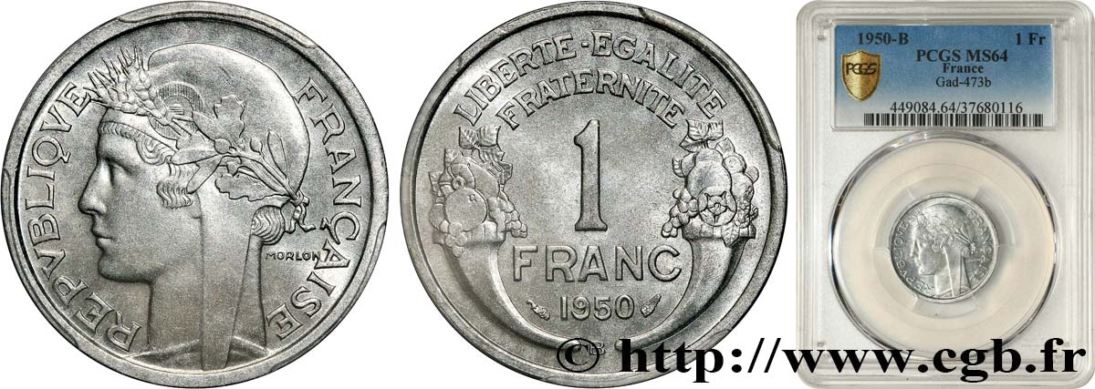 1 franc Morlon, légère 1950 Beaumont-Le-Roger F.221/18 fST64 PCGS