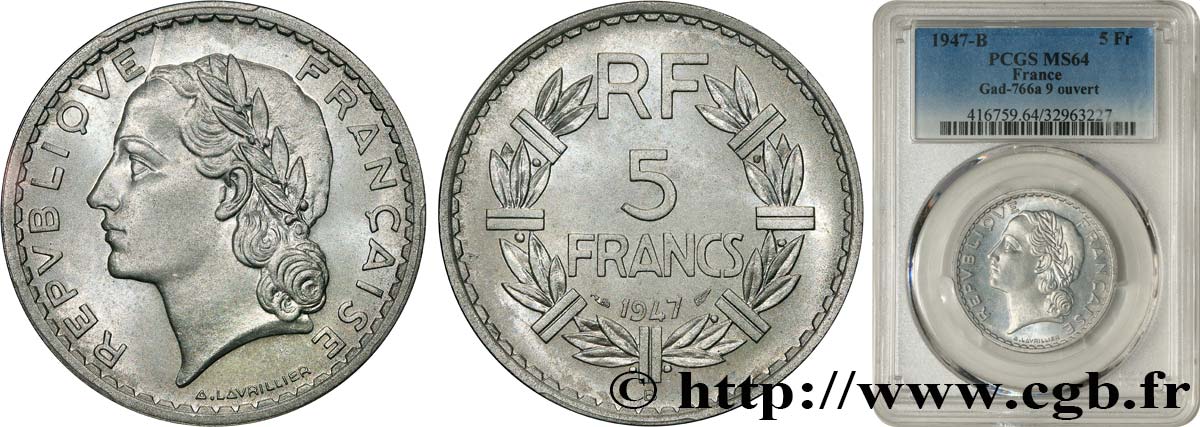 5 francs Lavrillier, aluminium 1947 Beaumont-Le-Roger F.339/11 SPL64 PCGS