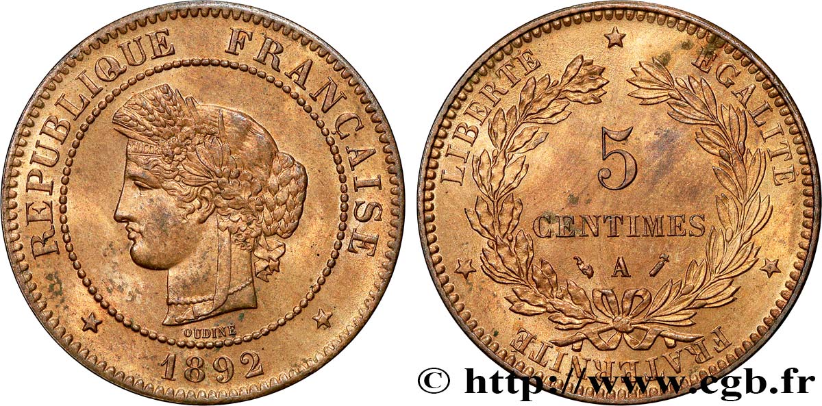 5 centimes Cérès 1892 Paris F.118/34 fST63 