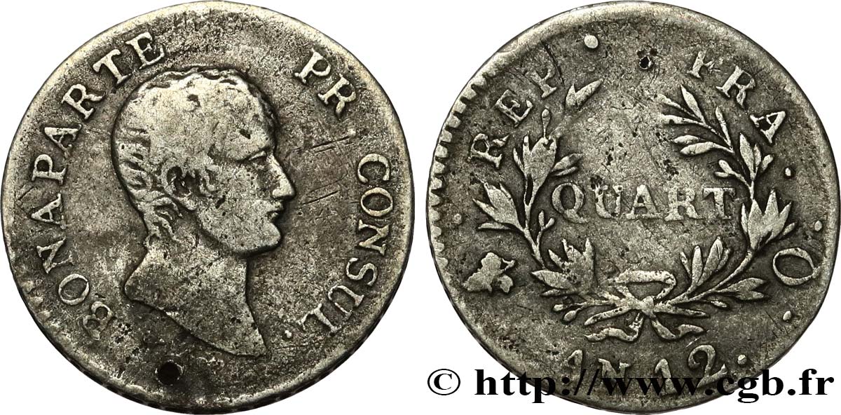 Quart (de franc) Bonaparte Premier Consul 1804 Perpignan F.157/8 B+ 