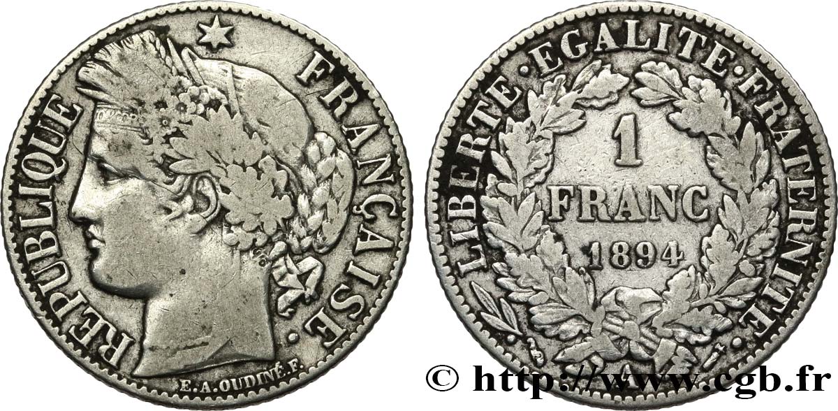 1 franc Cérès Troisième république 1894 Paris F.216/12 VF 