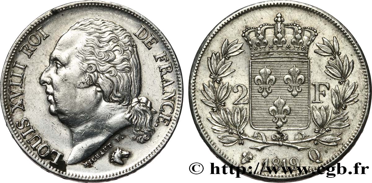 2 francs Louis XVIII 1819 Perpignan F.257/26 AU 