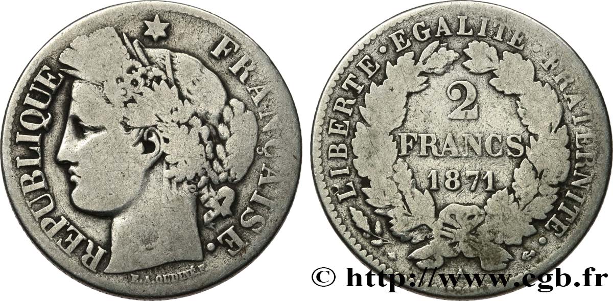 2 francs Cérès, avec légende 1871 Paris F.265/5 B12 