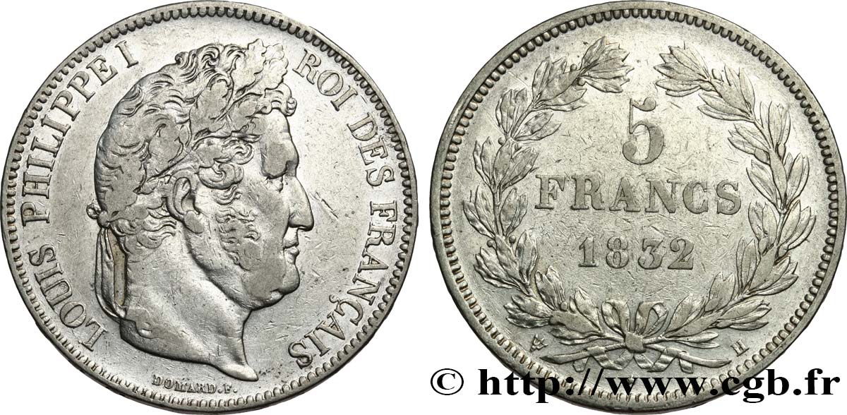 5 francs IIe type Domard 1832 La Rochelle F.324/5 BC+ 