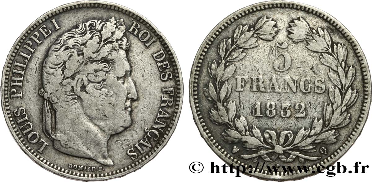 5 francs IIe type Domard 1832 Perpignan F.324/11 VF25 