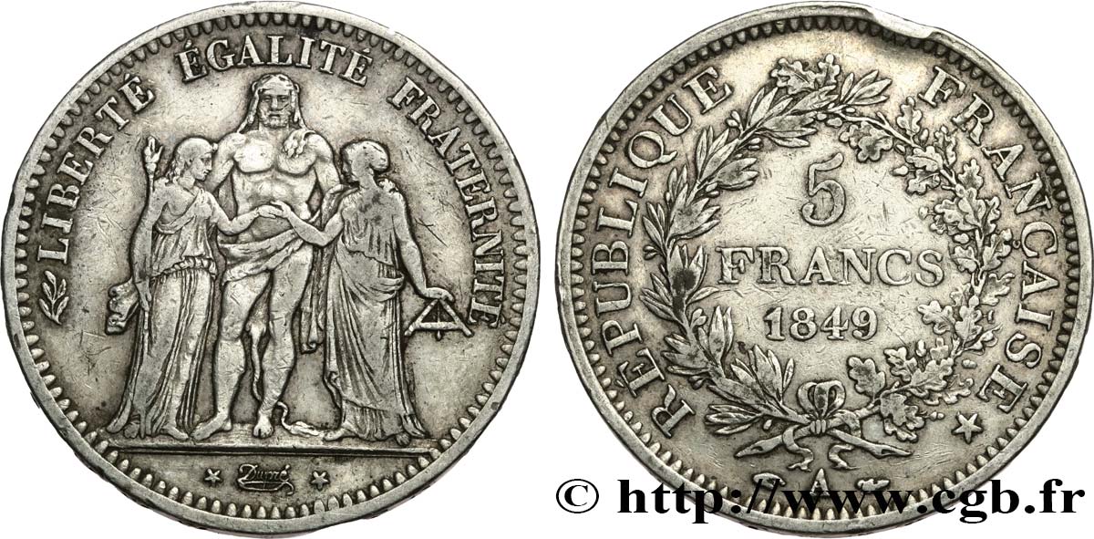 5 francs Hercule, IIe République 1849 Paris F.326/5 q.BB 