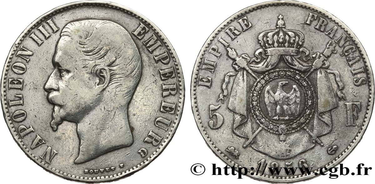 5 francs Napoléon III, tête nue 1856 Lyon F.330/9 VF 