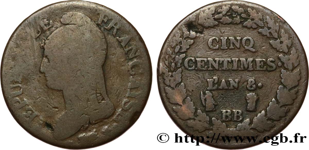 Cinq centimes Dupré, grand module 1800 Strasbourg F.115/118 B10 