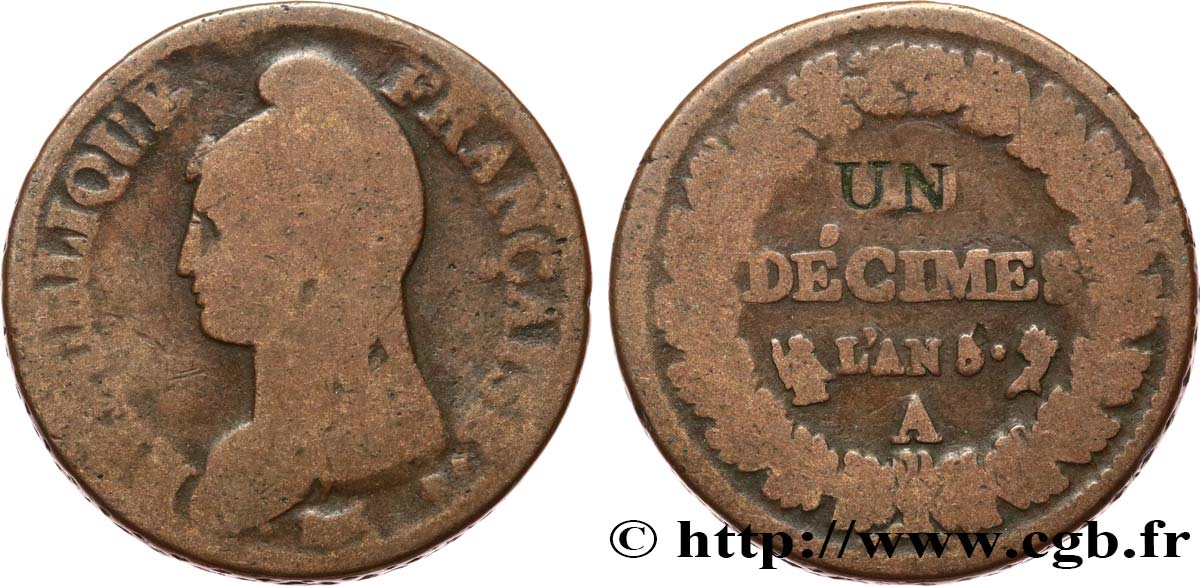 Un décime Dupré, modification du 2 décimes 1797 Paris F.127/5 VG8 