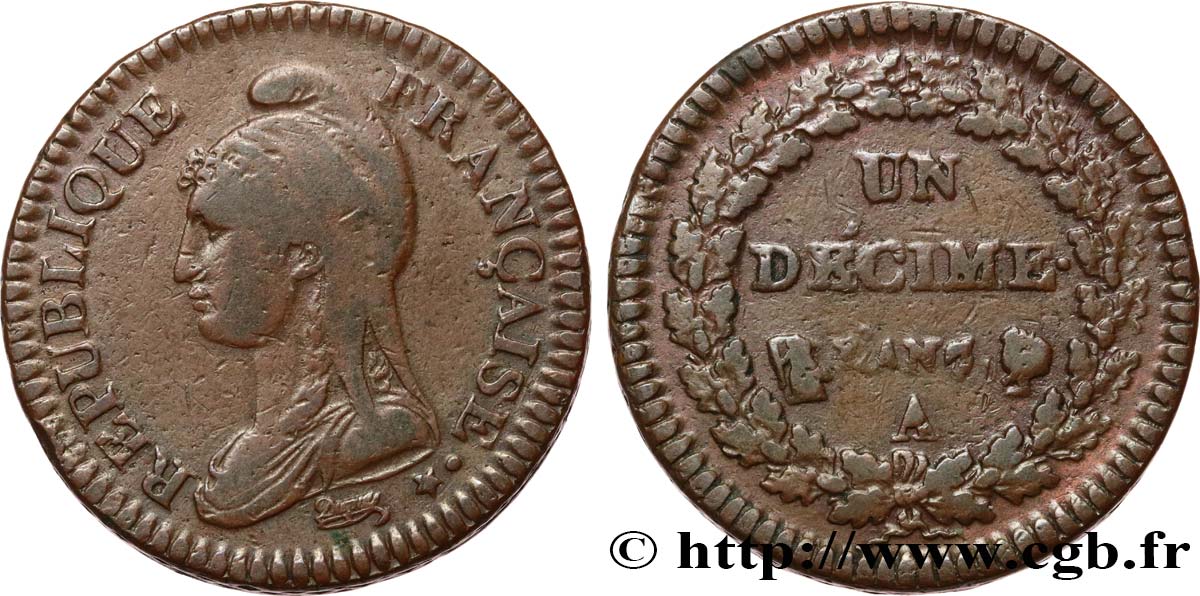 Un décime Dupré, grand module 1799 Paris F.129/24 TB35 