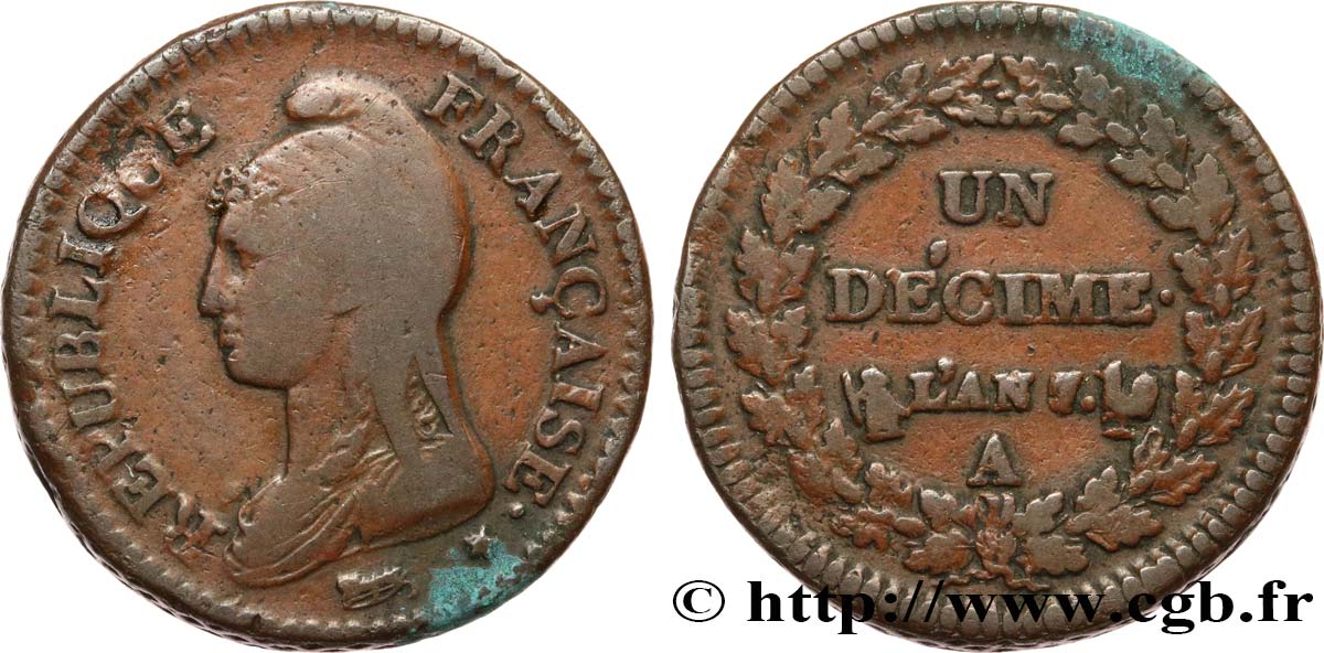 Un décime Dupré, grand module 1799 Paris F.129/22 TB30 