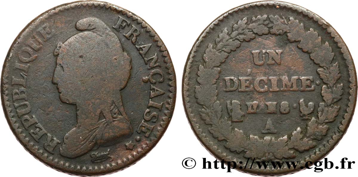 Un décime Dupré, grand module 1800 Paris F.129/50 F15 