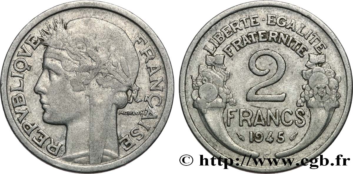 2 francs Morlon, aluminium 1945 Castelsarrasin F.269/7 S25 