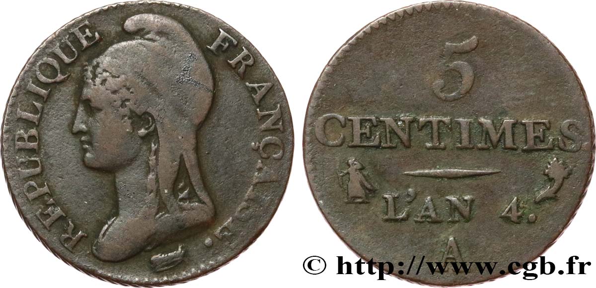 5 centimes Dupré, petit module 1796 Paris F.113/1 S30 