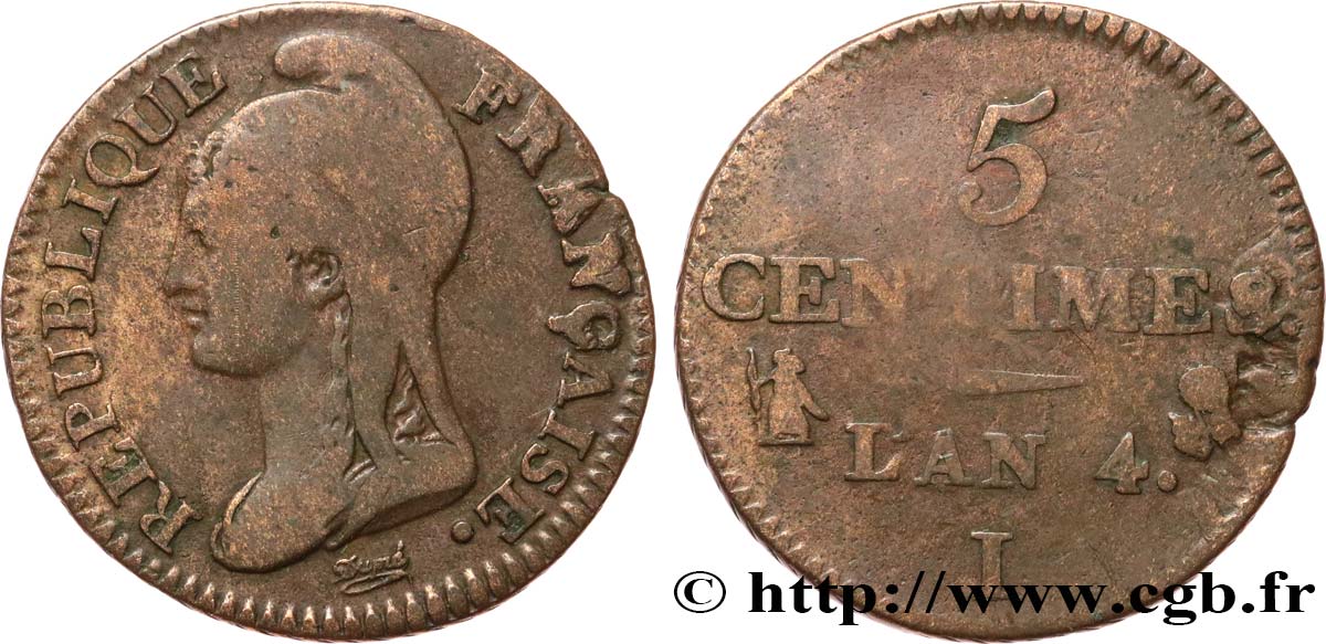 5 centimes Dupré, petit module 1796 Limoges F.113/2 S25 