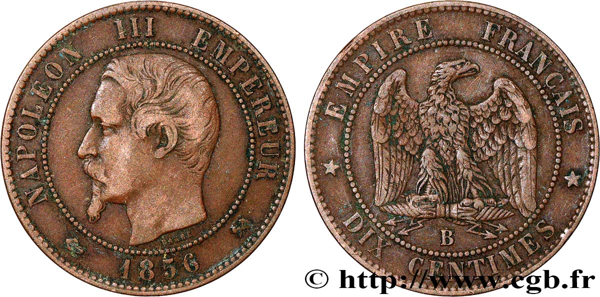 Dix centimes Napoléon III, tête nue 1856 Rouen F.133/35 BC35 