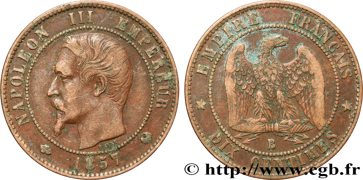 Dix centimes Napoléon III, tête nue 1857 Rouen F.133/41 S25 