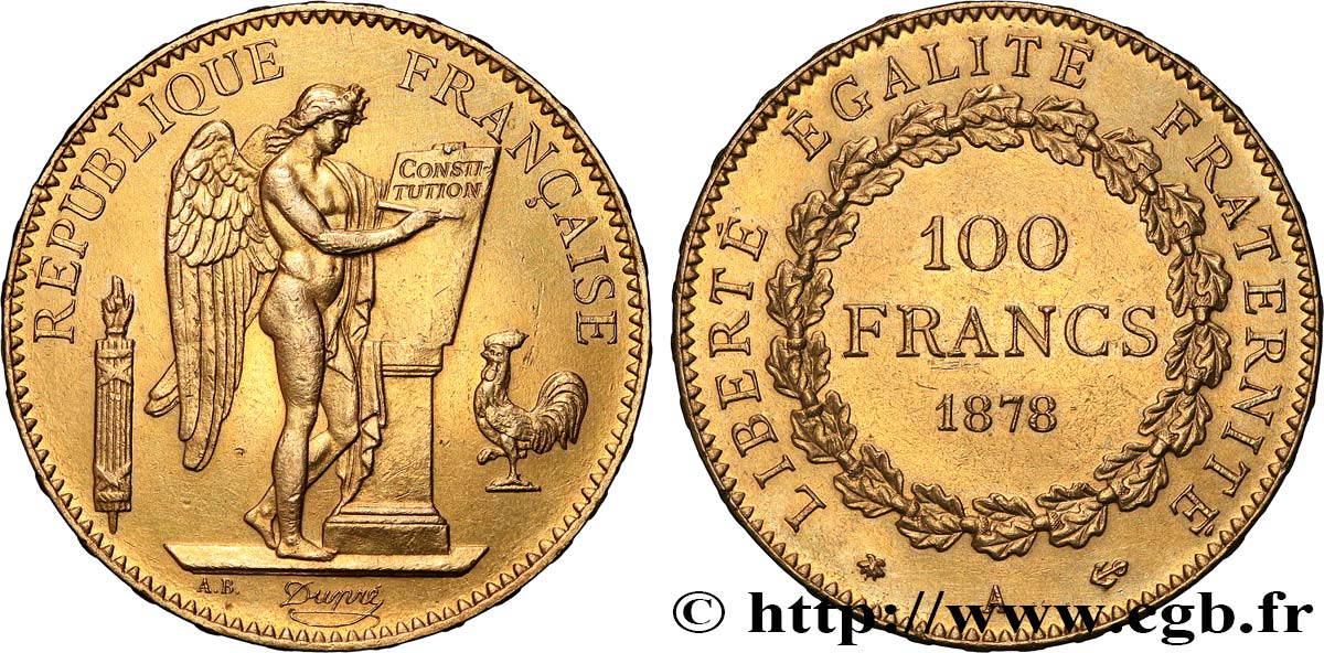100 francs or Génie, tranche inscrite en relief Dieu protège la France 1878 Paris F.552/1 SPL60 