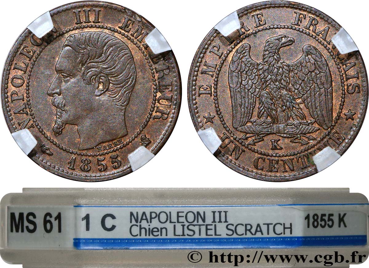 Un centime Napoléon III, tête nue 1855 Bordeaux F.102/22 MS61 GENI