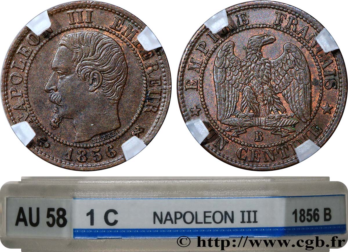 Un centime Napoléon III, tête nue 1856 Rouen F.102/27 AU58 GENI