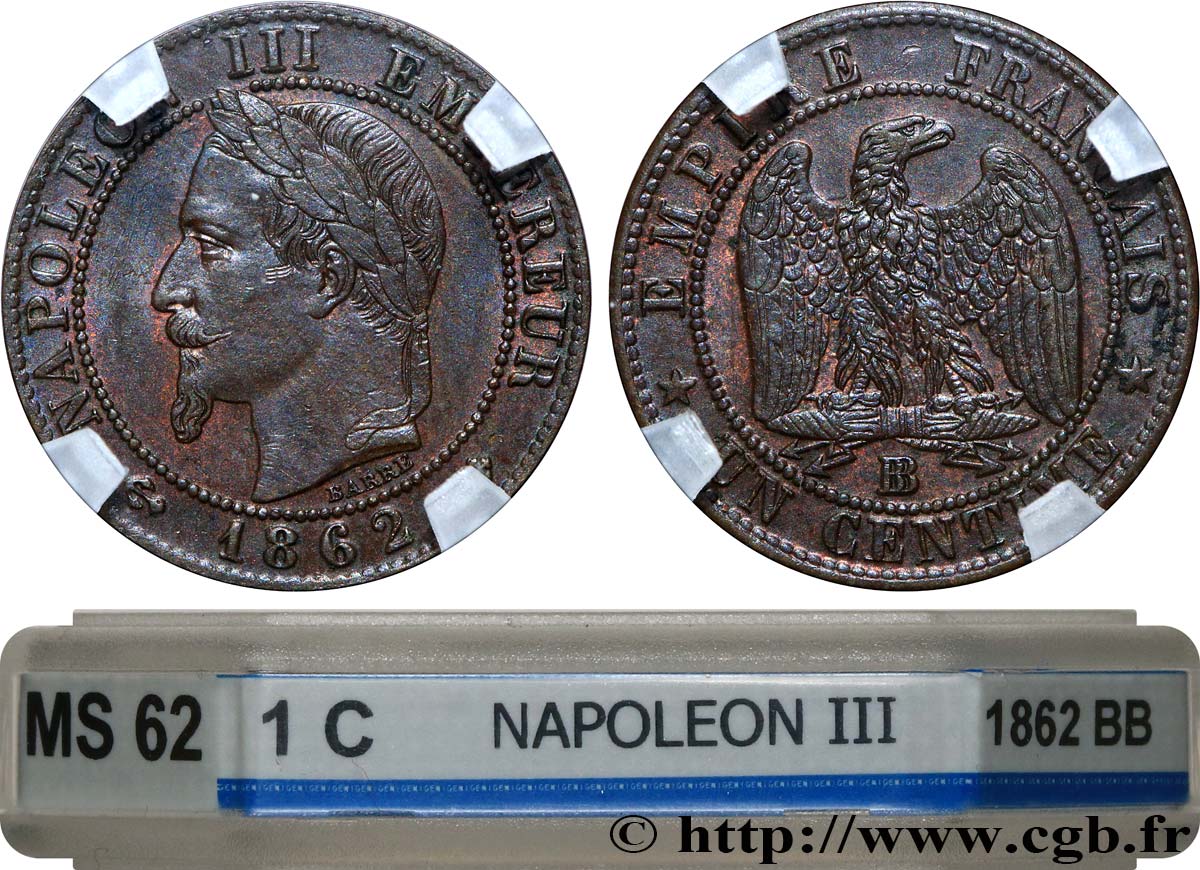 Un centime Napoléon III, tête laurée 1862 Strasbourg F.103/6 SUP62 GENI