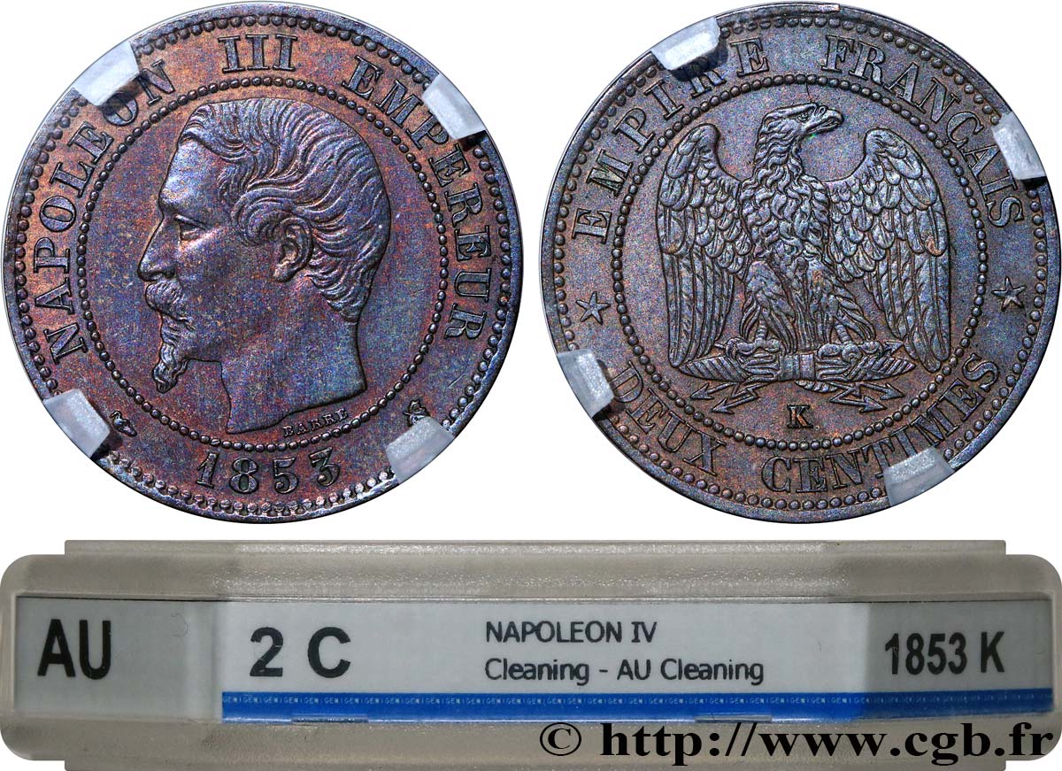 Deux centimes Napoléon III, tête nue 1853 Bordeaux F.107/6 TTB+ GENI