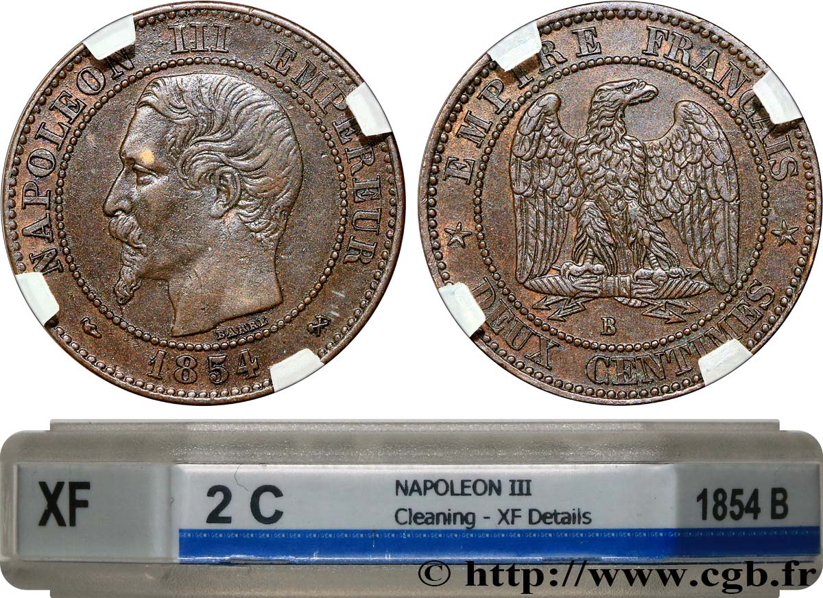 Deux centimes Napoléon III, tête nue 1854 Rouen F.107/10 TTB GENI
