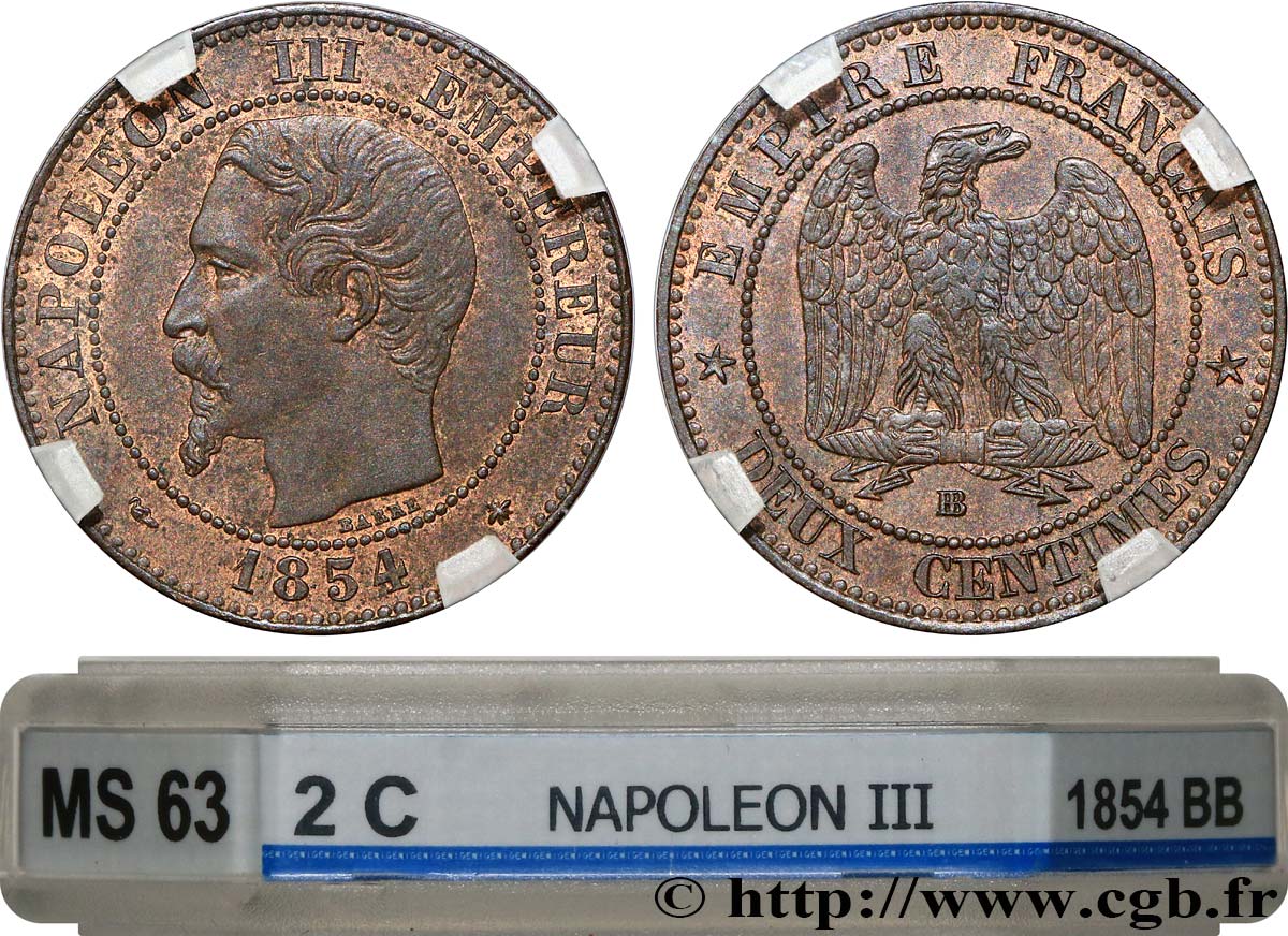 Deux centimes Napoléon III, tête nue 1854 Strasbourg F.107/11 fST63 GENI