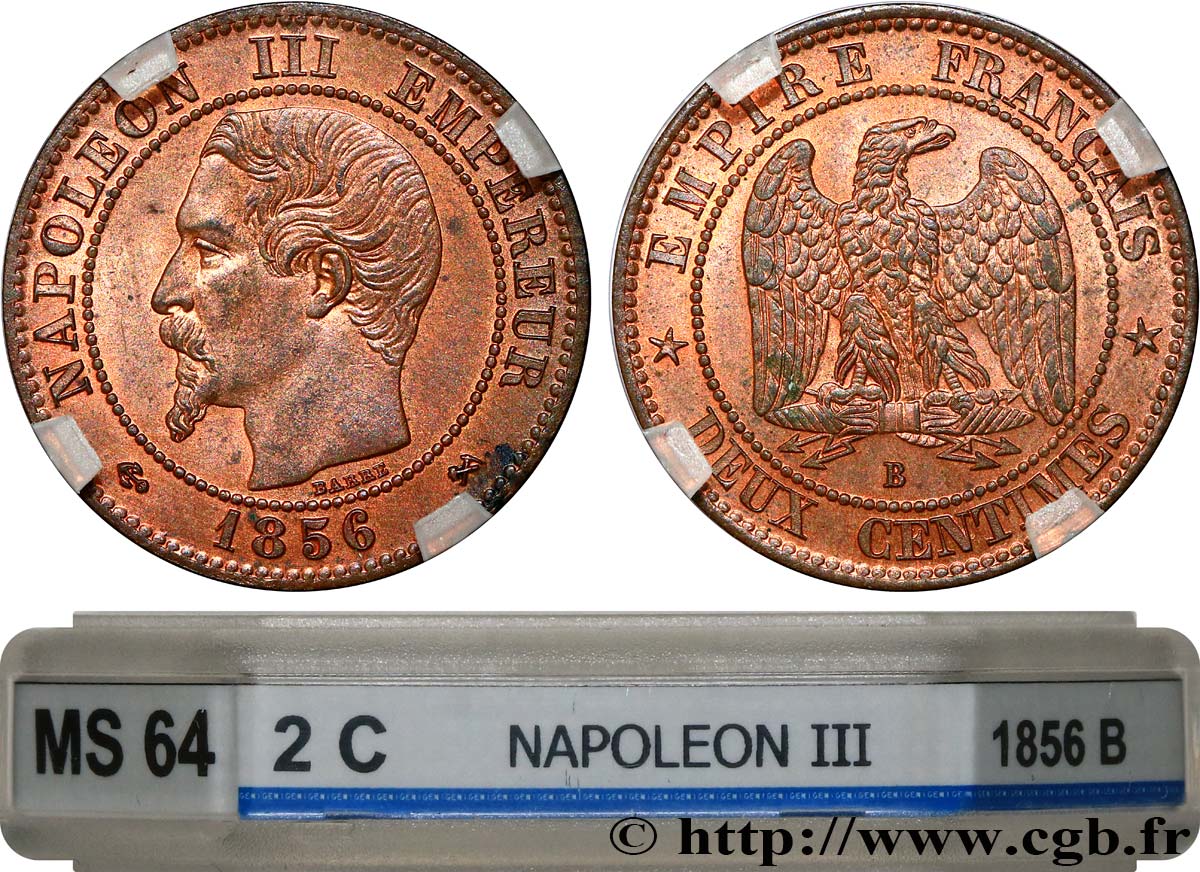 Deux centimes Napoléon III, tête nue 1856 Rouen F.107/39 SPL64 GENI