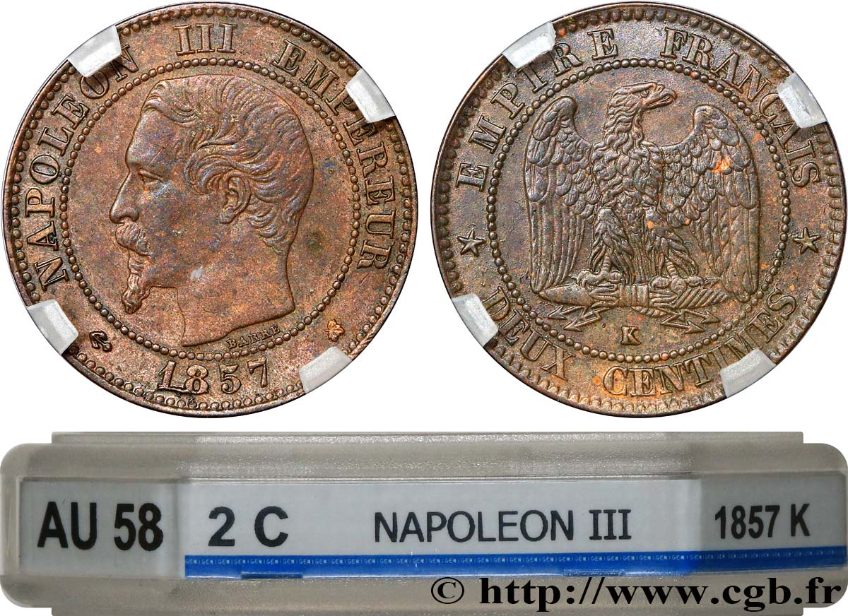 Deux centimes Napoléon III, tête nue 1857 Bordeaux F.107/49 AU58 GENI