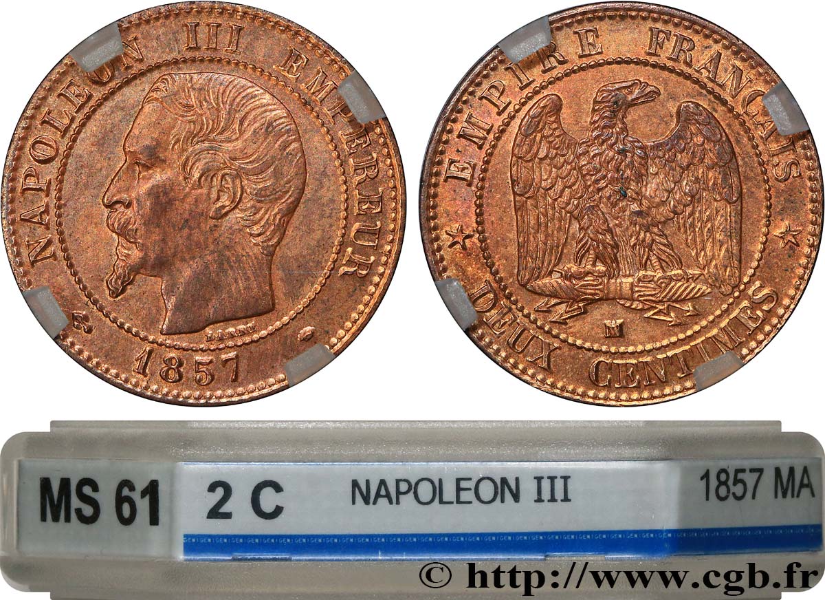 Deux centimes Napoléon III, tête nue 1857 Marseille F.107/50 EBC61 GENI