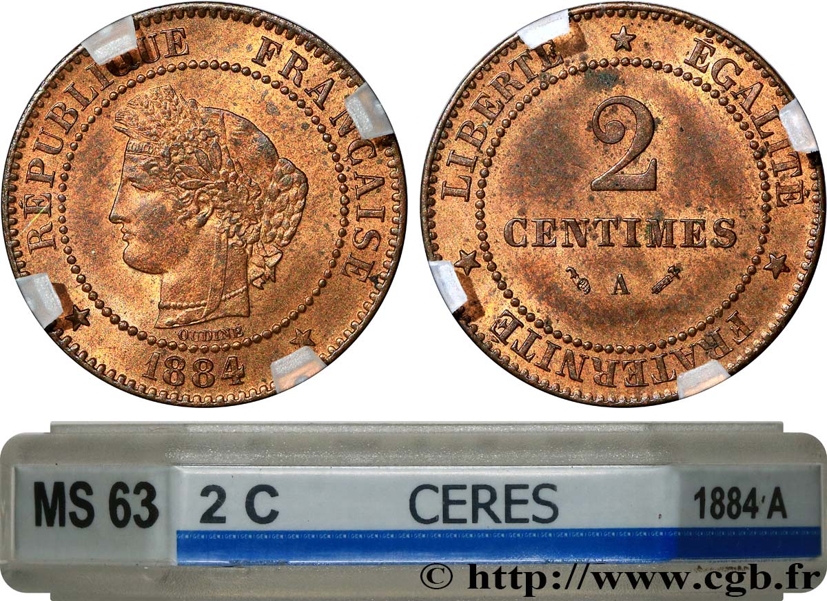 2 centimes Cérès 1884 Paris F.109/9 SPL63 GENI