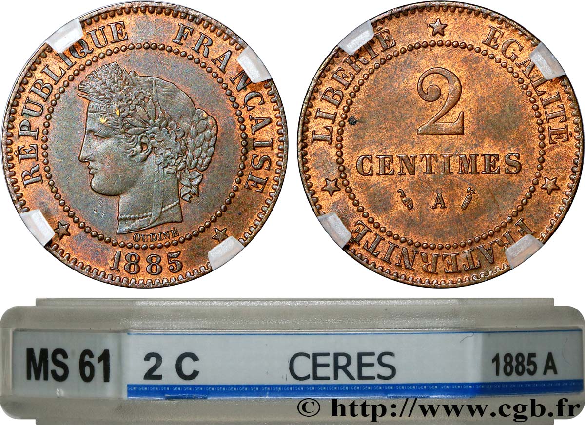 2 centimes Cérès 1885 Paris F.109/10 EBC61 GENI