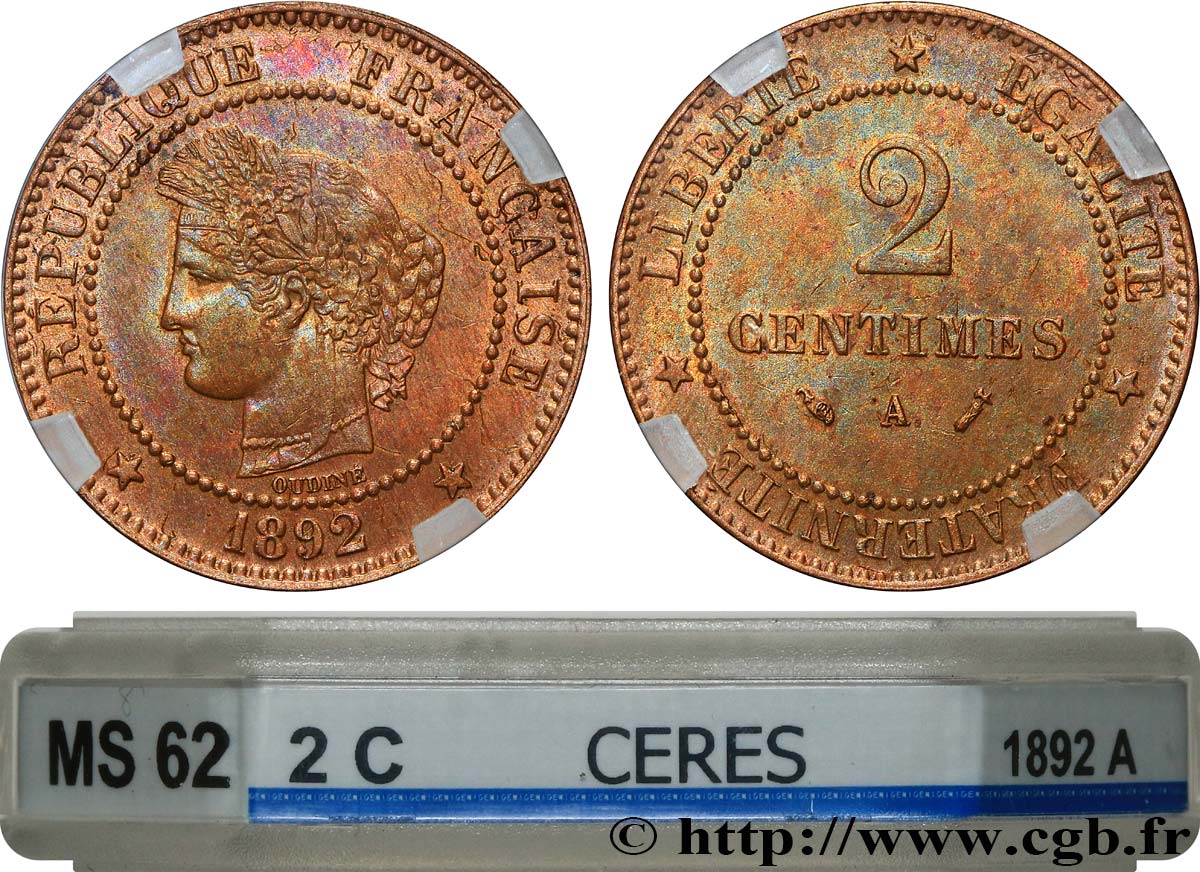 2 centimes Cérès 1892 Paris F.109/18 SPL62 GENI