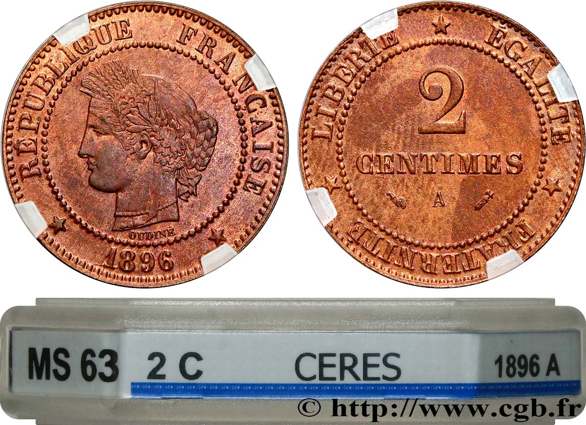 2 centimes Cérès 1896 Paris F.109/22 MS63 GENI