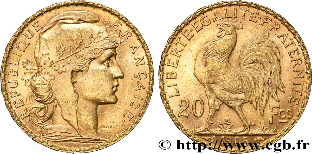 20 francs or Coq, Dieu protège la France 1905 Paris F.534/10 SPL 