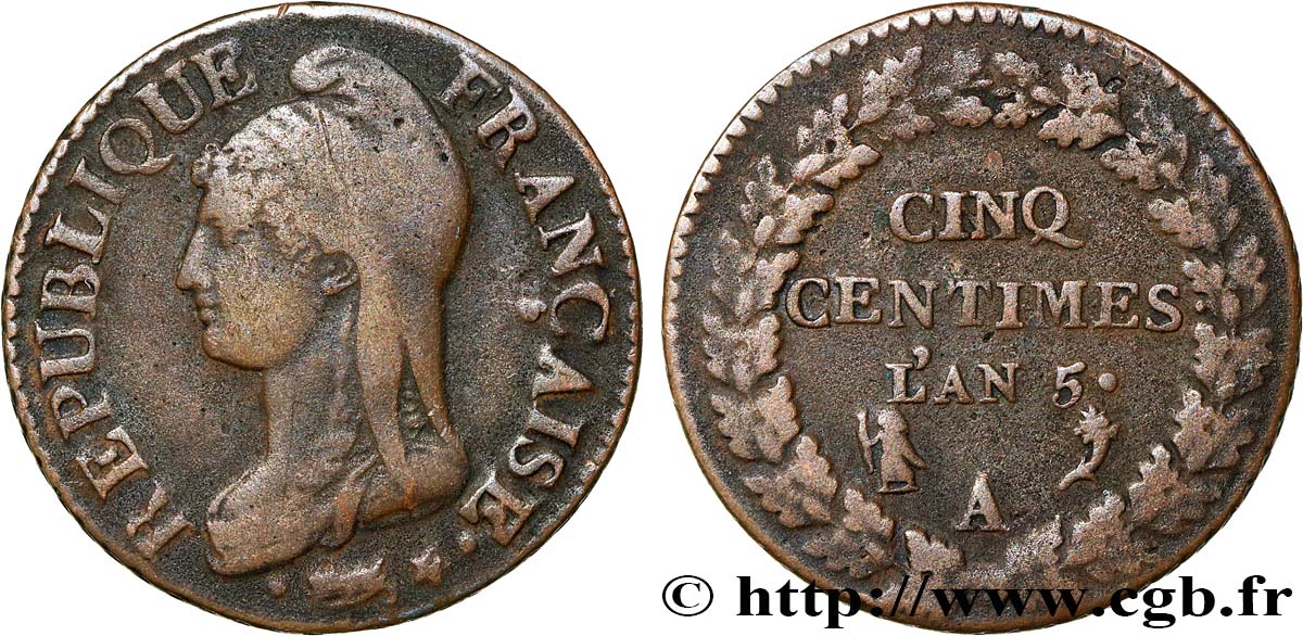 Cinq centimes Dupré, grand module, CIN/NIQ 1797 Paris F.115/5 var. BC 