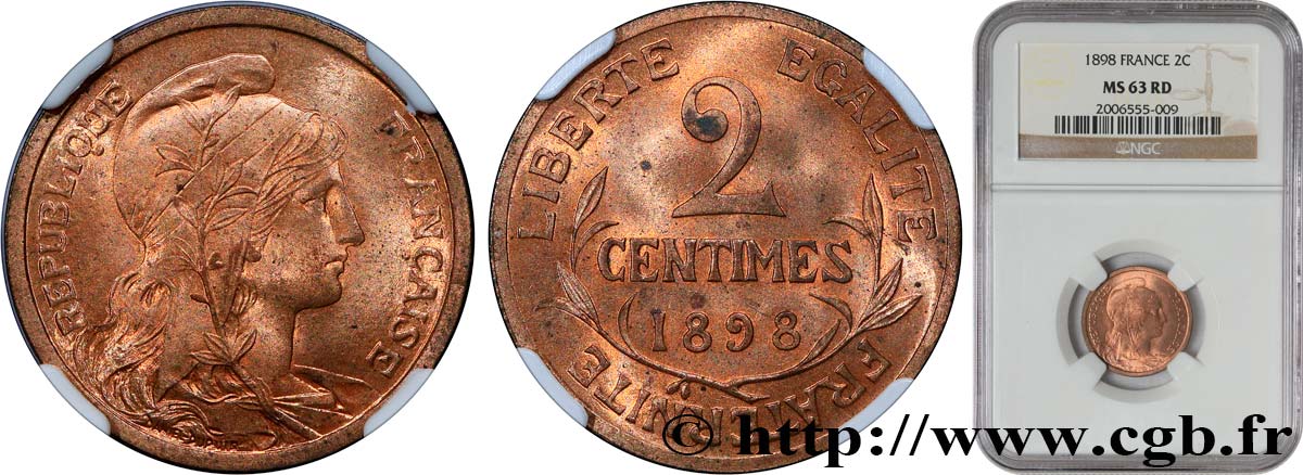2 centimes Daniel-Dupuis 1898 Paris F.110/1 MS63 NGC
