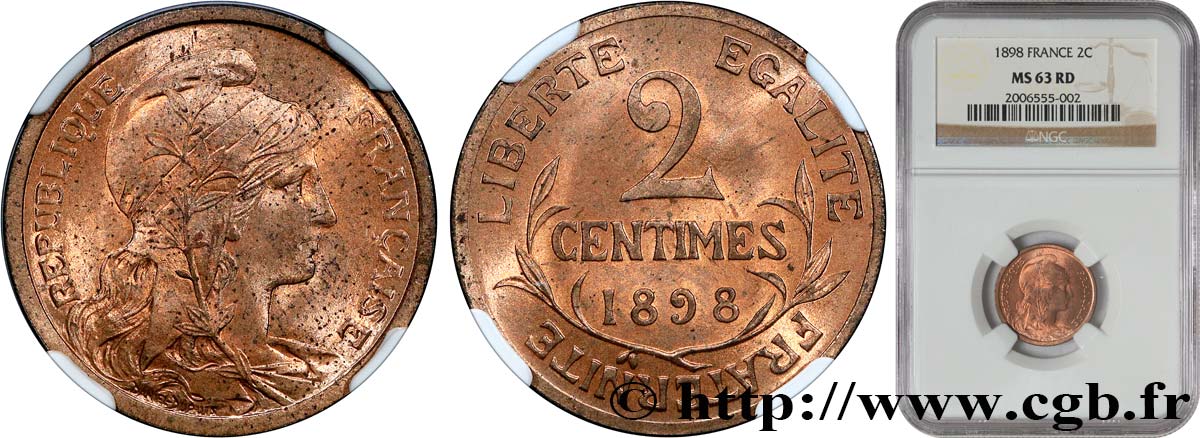 2 centimes Daniel-Dupuis 1898 Paris F.110/1 MS63 NGC