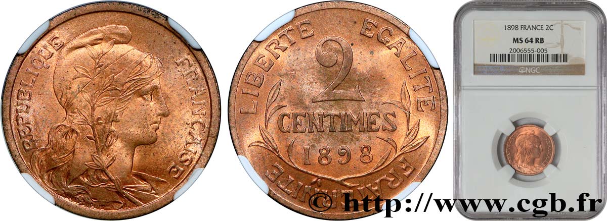 2 centimes Daniel-Dupuis 1898 Paris F.110/1 MS64 NGC