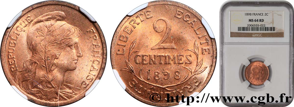 2 centimes Daniel-Dupuis 1898 Paris F.110/1 SPL64 NGC